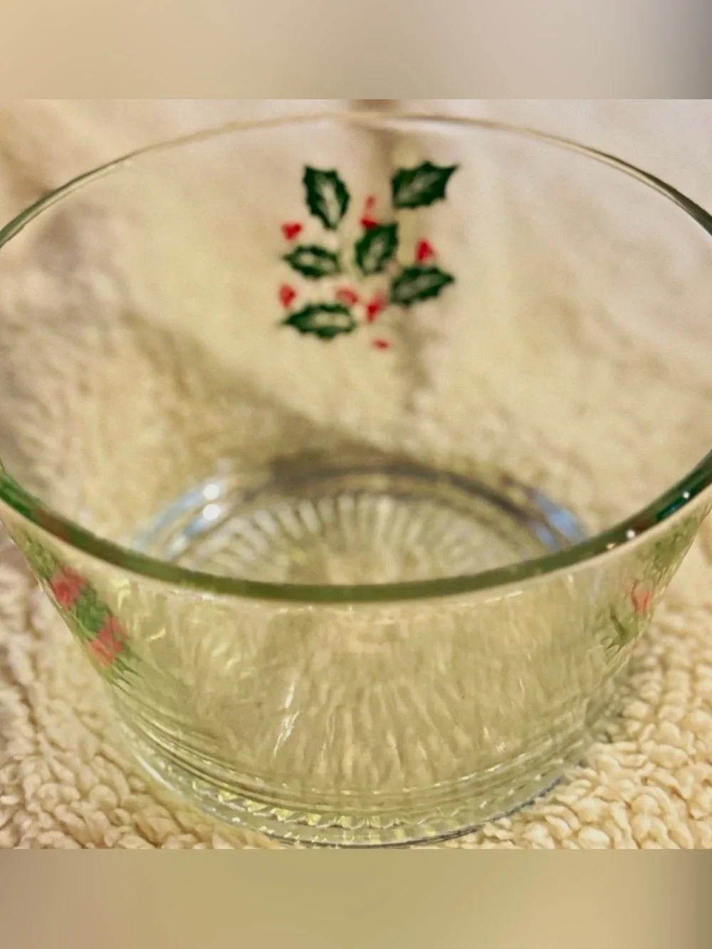 Vintage Indiana Glass Christmas Holly & Berries Ice Bucket Serving Bowl 7